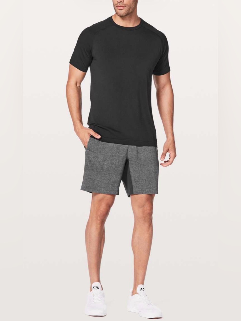 Lululemon T.H.E. Short *Linerless 7"
Heathered Texture Printed Greyt Deep Coal